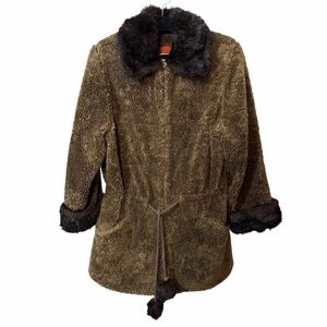 Vintage Brown Teddy Jacket with Black Faux Mink Fur Trim